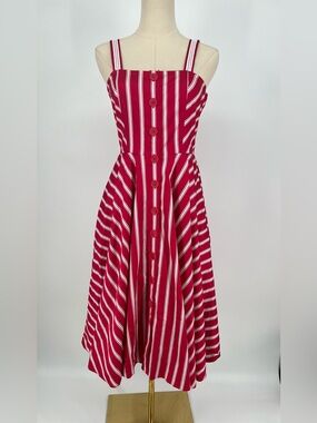 White House Black Market Button Front Fit & Flare Striped Dress | 4P